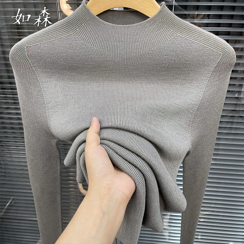 打底衫女2025秋冬新款纯色休闲简约半高领独特针织衫内搭长袖上衣