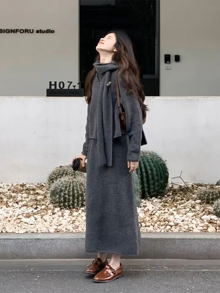 气质高级老钱风针织套装裙女早秋时髦文艺慵懒风毛衣半身裙两件套