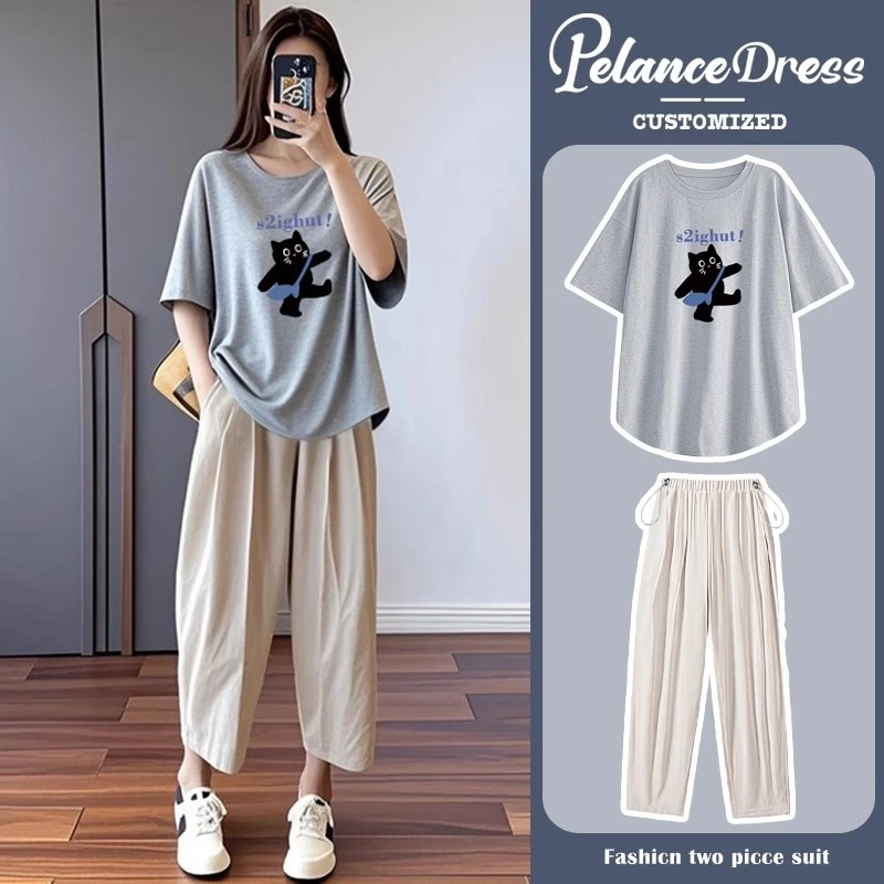 孕妇装夏上衣2025款时尚韩版洋气遮肚t恤短袖裤子穿搭套装小个子