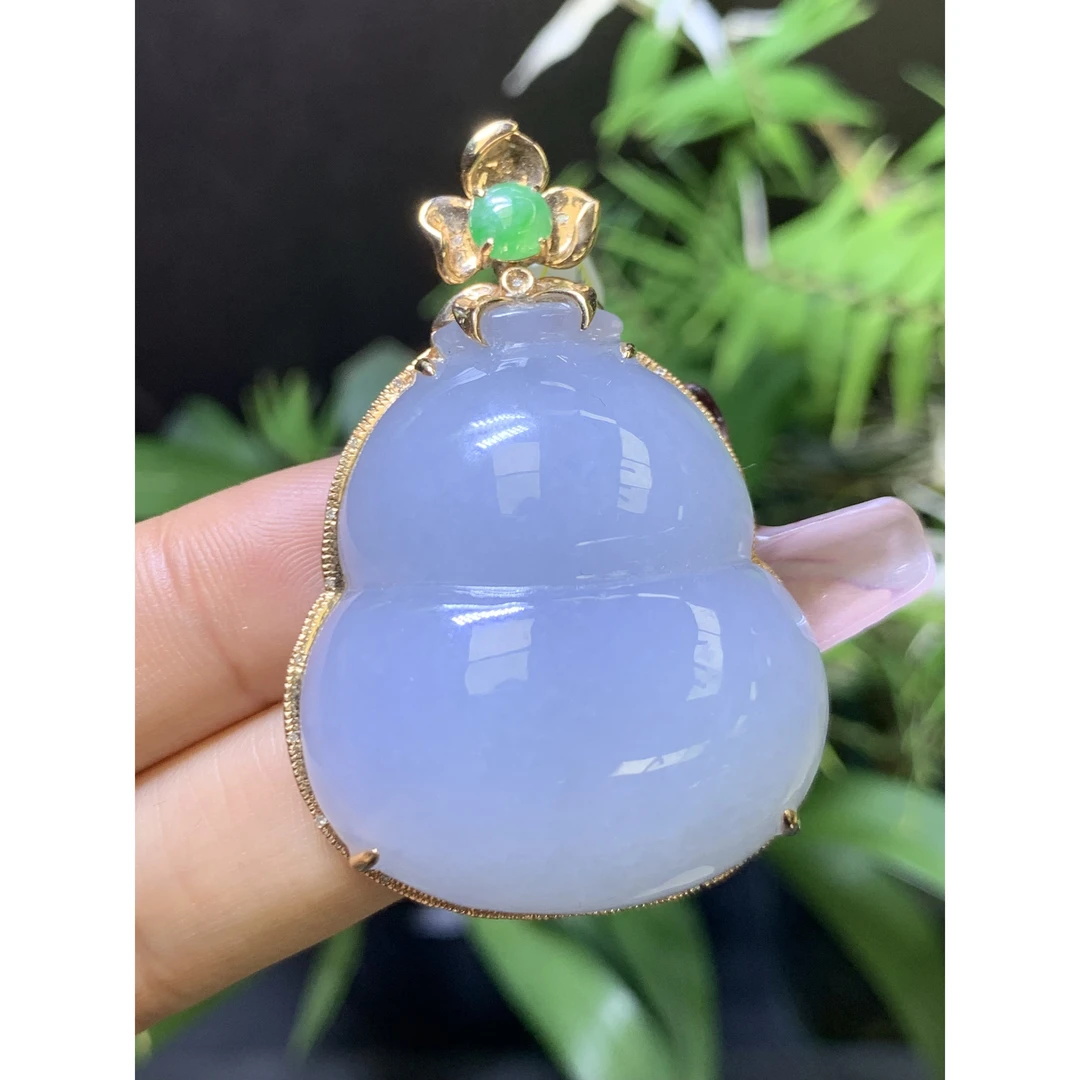 紫罗兰葫芦吊坠天然翡翠A货裸石:32*36*8mmXZ2.11精致精美时尚