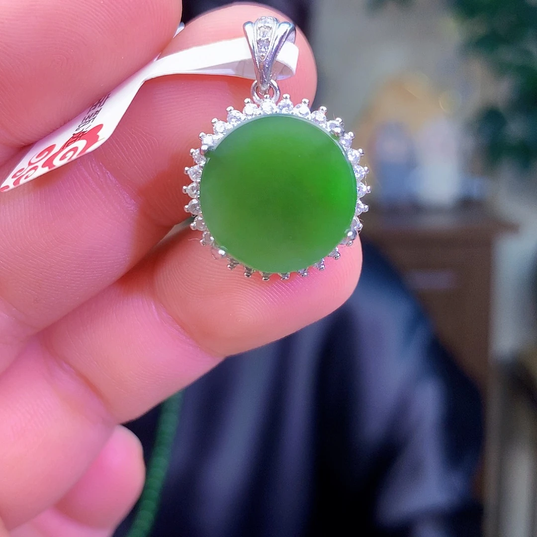 吊坠(不含链)银S925镶嵌和田玉（碧玉）吊坠