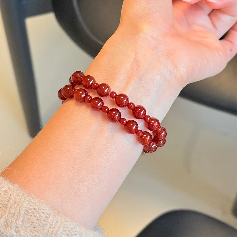 手链 徐妍赵露思同款红珠珠双层手链女手工弹力绳款设计串珠