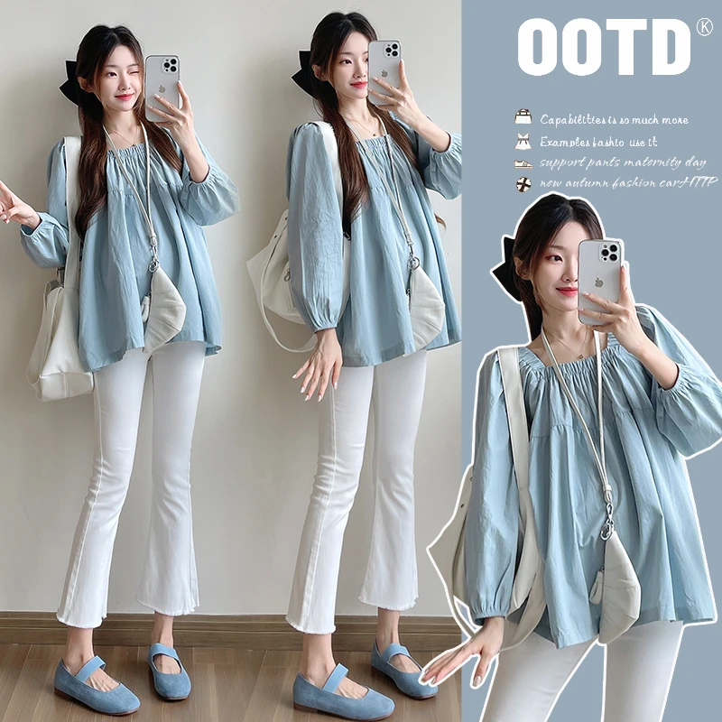 孕妇衬衫2025新款春季时尚宽松显瘦甜美娃娃衫长袖遮肚洋气上衣潮
