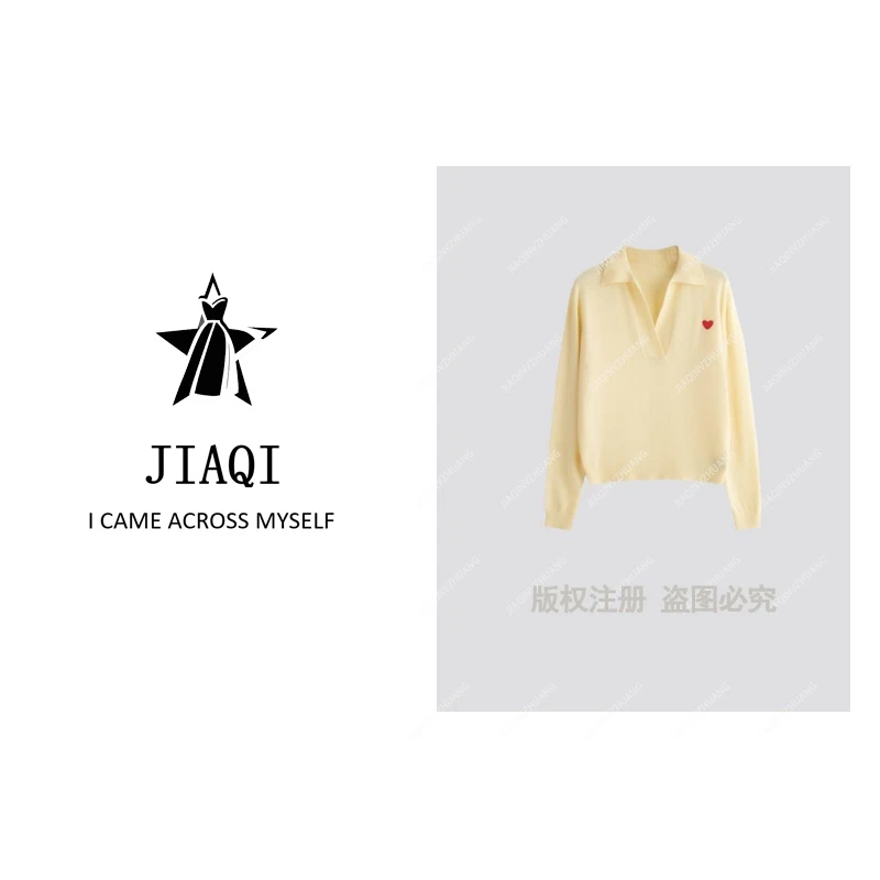 【佳琪高奢】春款爱心刺绣polo领套头长袖女装针织衫msl026
