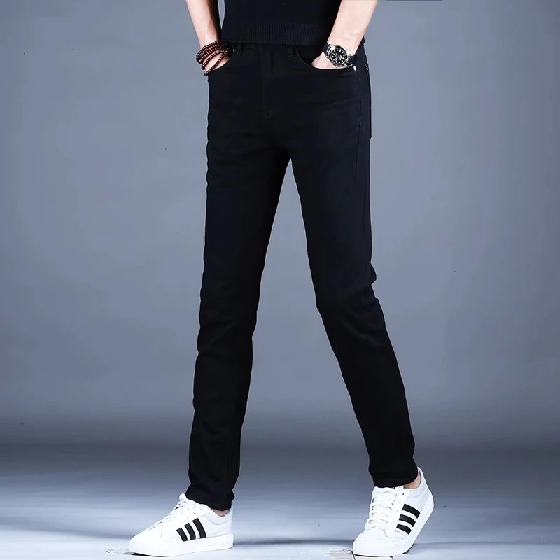 臣吾男士黑色牛仔裤2025新款男春秋款潮裤子潮牌弹力修身休闲长裤