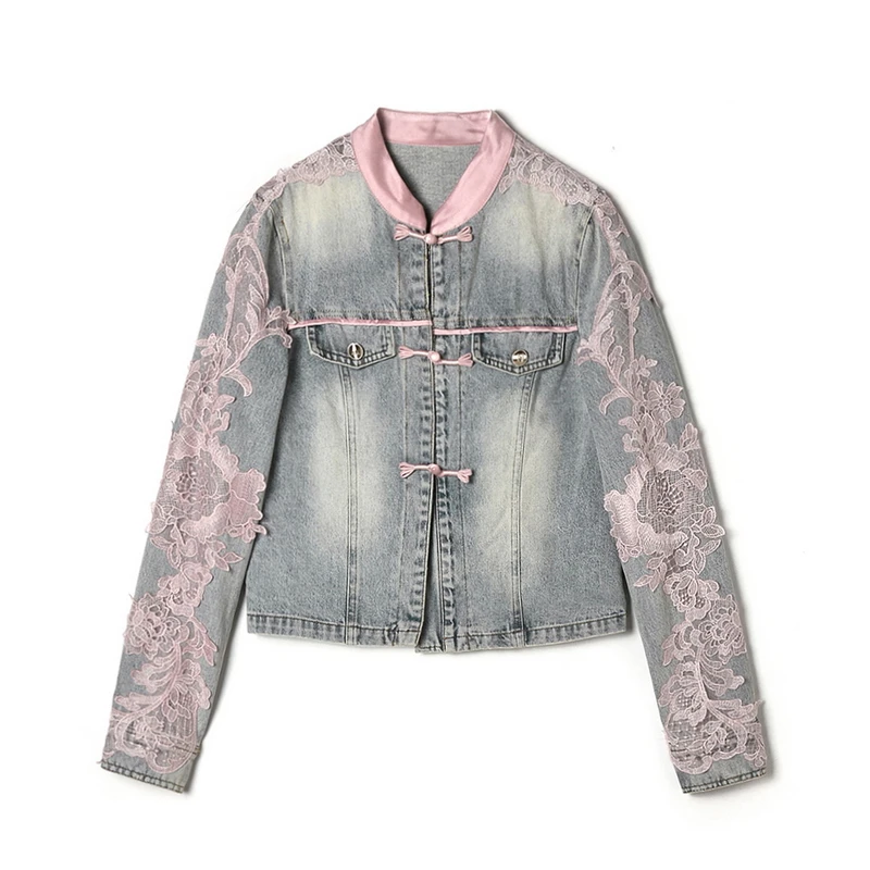 D023蕾丝拼接上衣单排扣外套女51ND0K0023