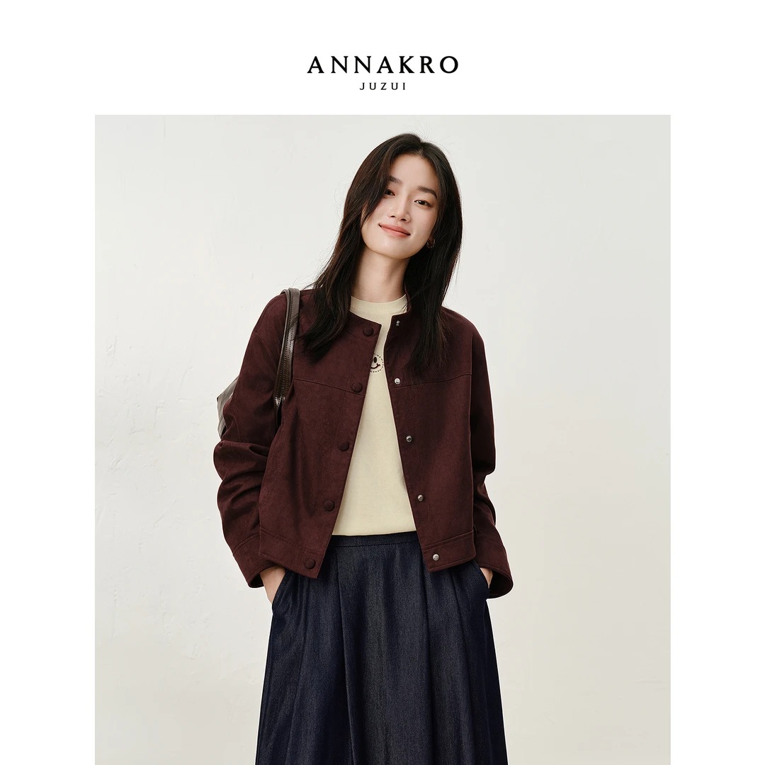 【羊羊专属】玖姿·安娜蔻KWFQ40518立领短款猎装夹克外套女秋新款