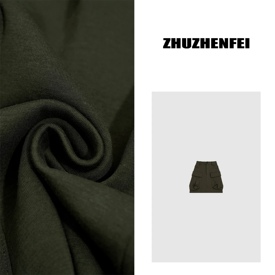 ZHUZHENFEI【邂逅】军绿色毛呢百搭显瘦毛呢个性短半裙Z351174
