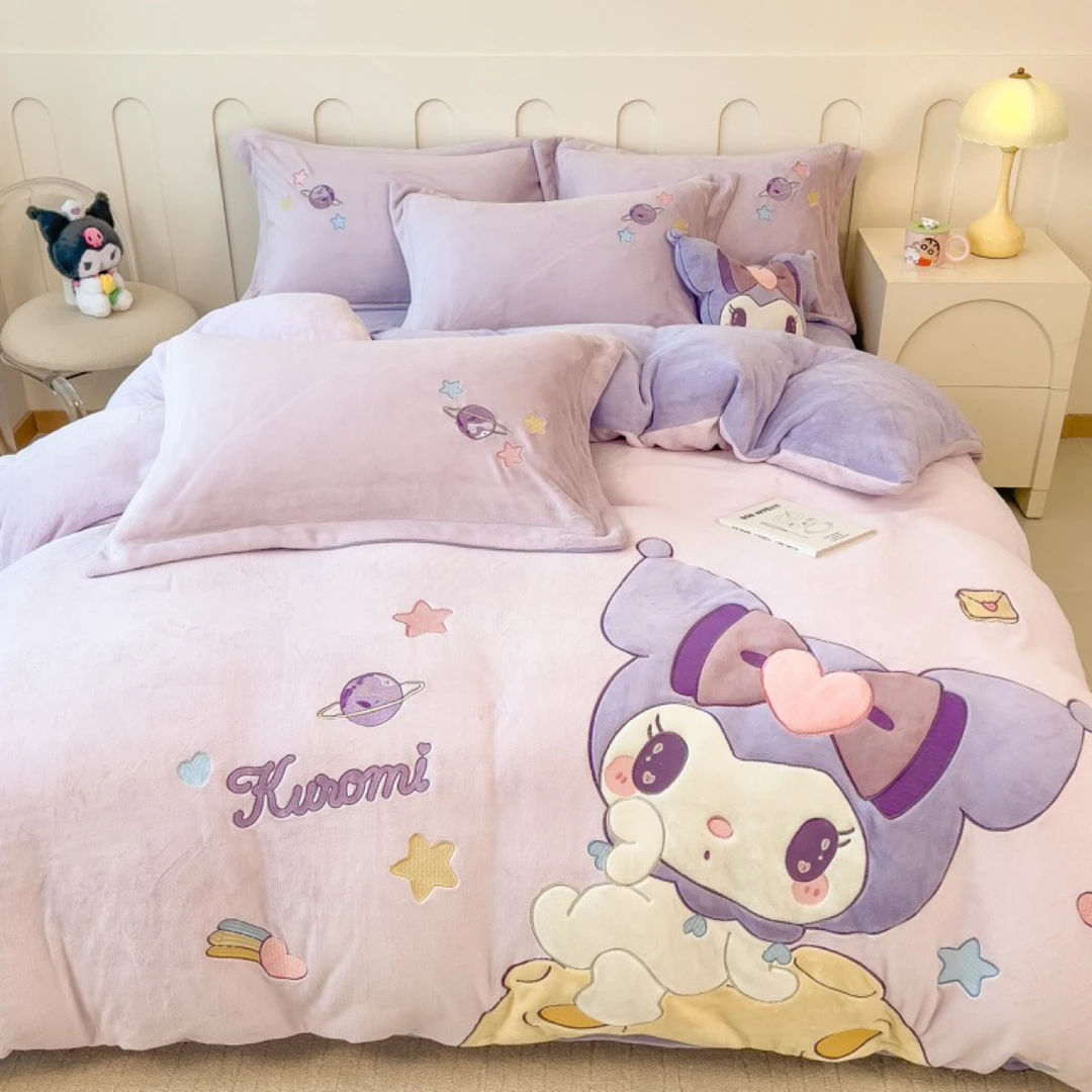 梦悦｜【库洛米】新款卡通牛奶绒全消光加厚贴布绣四件套