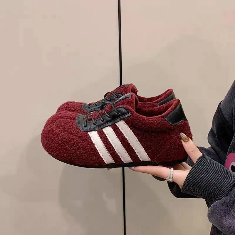 羊羔毛德迅鞋 酒红色 K219