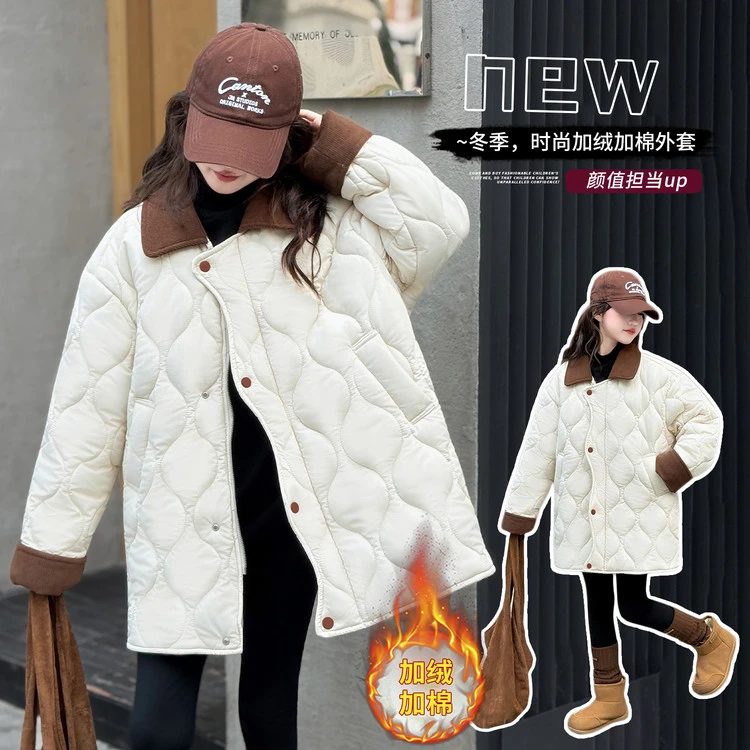 棉袄加厚儿童冬季洋气保暖外套/棉服韩版纯色女童中大童