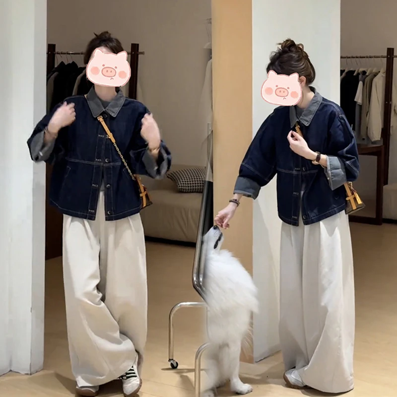 2025年秋季新款穿搭一整套牛仔外套搭配宽松显瘦休闲裤两件套女潮