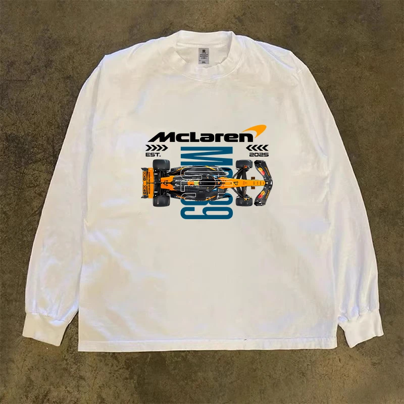 {品质男装}新款纯棉长袖T恤F1赛车印花休闲圆领打底束口上衣潮
