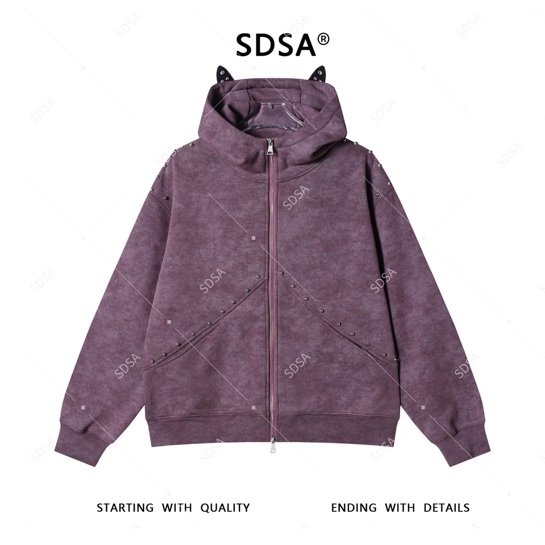 SDSA男士2025新款轻奢痞帅男装立领连帽拉链卫衣立体珠子百搭时尚