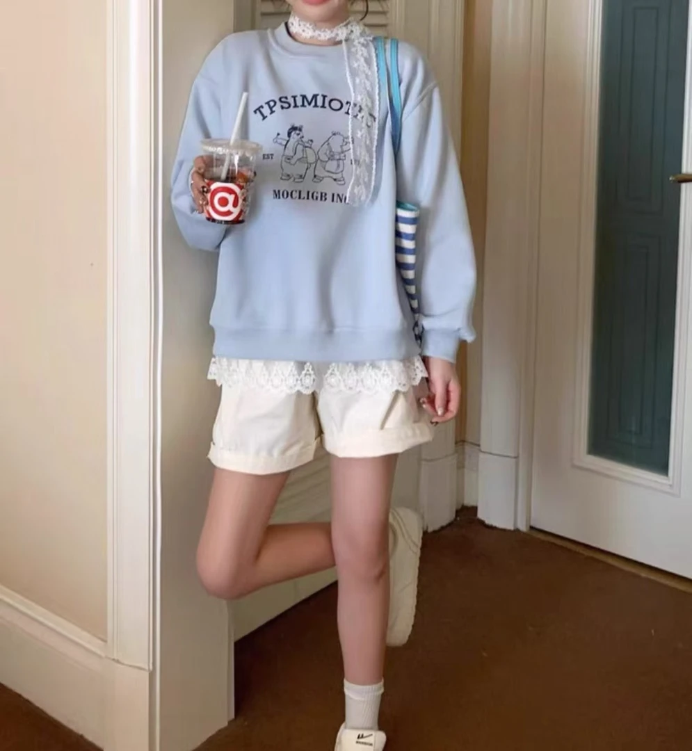 9159-5-BQ天蓝色蕾丝拼接卫衣（80-140）