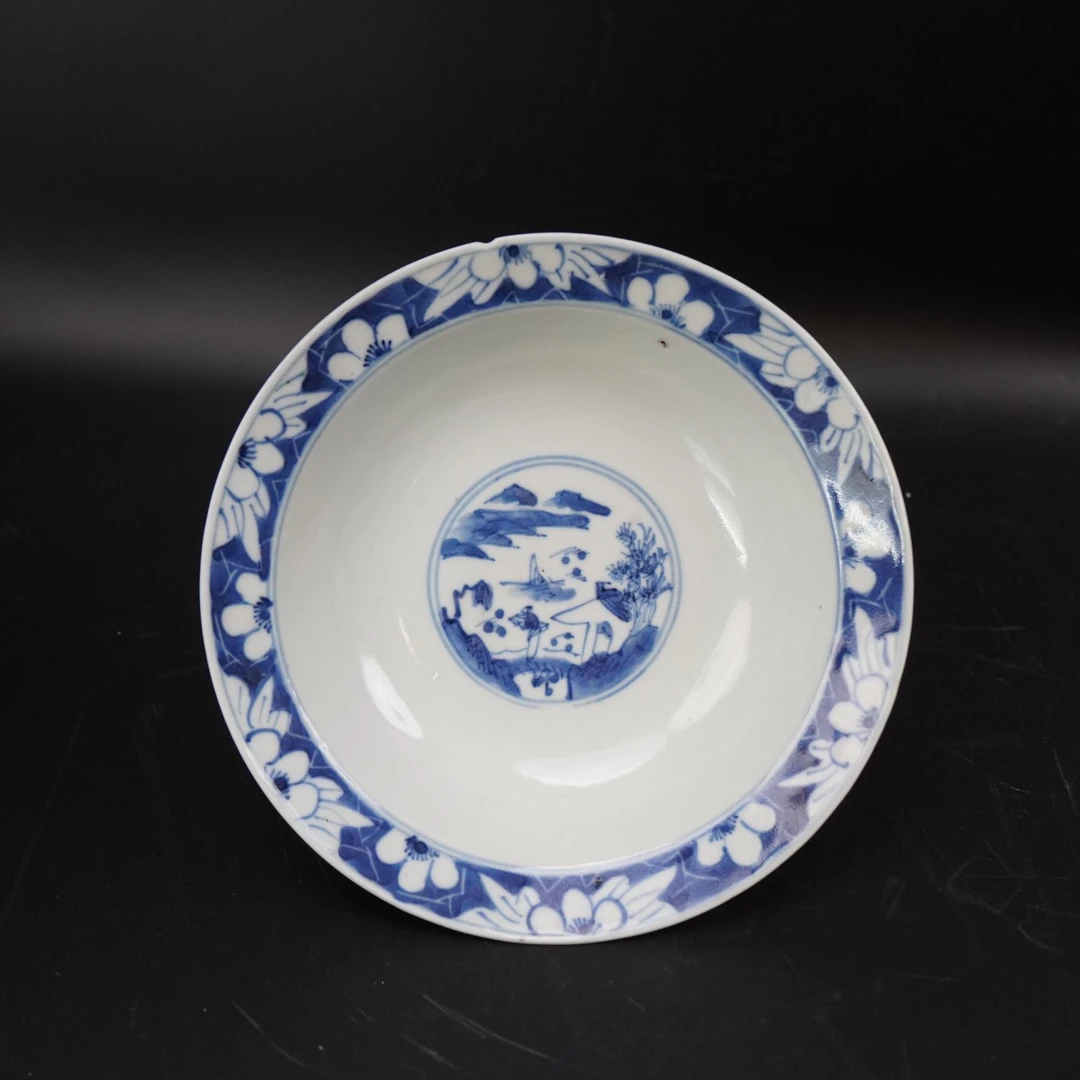 Lot.25090723清光绪青花福禄寿三星高足贡盘 直径：约18.6cm