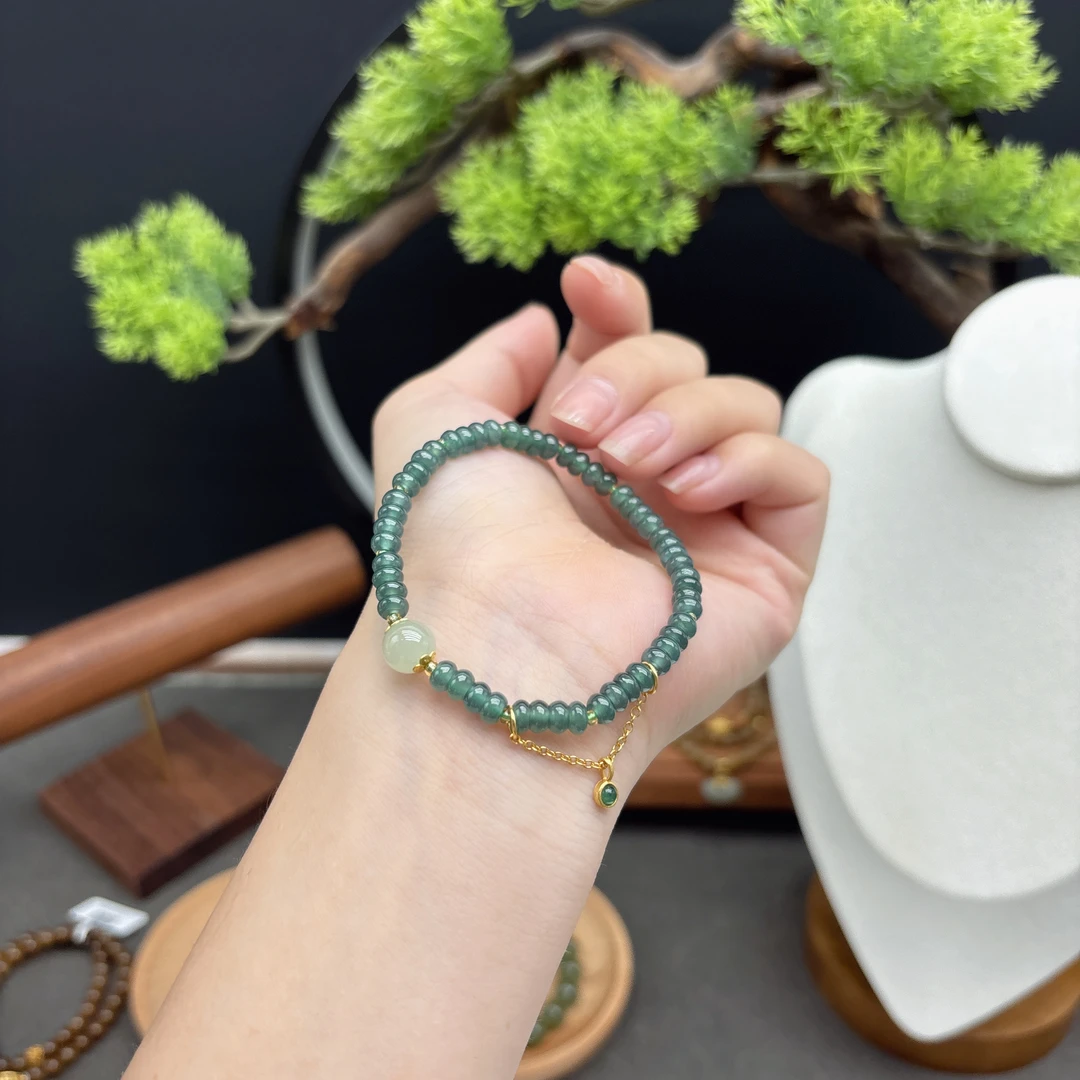 单圈翡翠高冰算盘珠卡5MM搭配圆珠路路通配饰手链吊坠手串Y26299