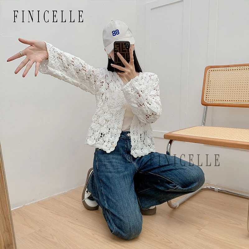 加厚洋气外搭小衫夏复古镂空针织防晒衫夏季宽松V领长袖蕾丝开衫