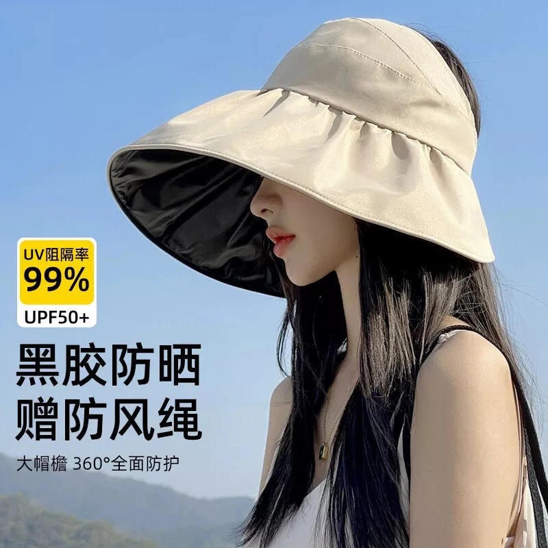 黑胶防晒遮阳帽女士韩版百搭大帽檐太阳帽户外便携空顶UV遮阳帽