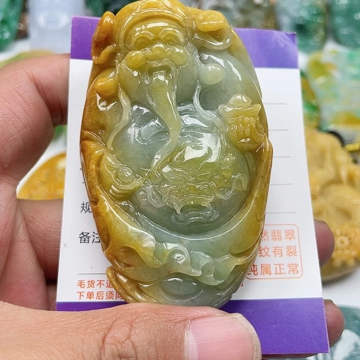 翡翠颈饰未镶嵌狸*猫天然翡翠挂件财神