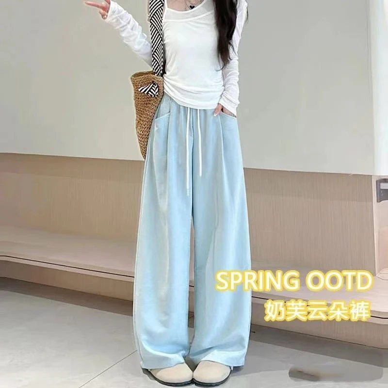 【现货秒发】奶芙云朵裤2025新款夏季肌理感阔腿裤
