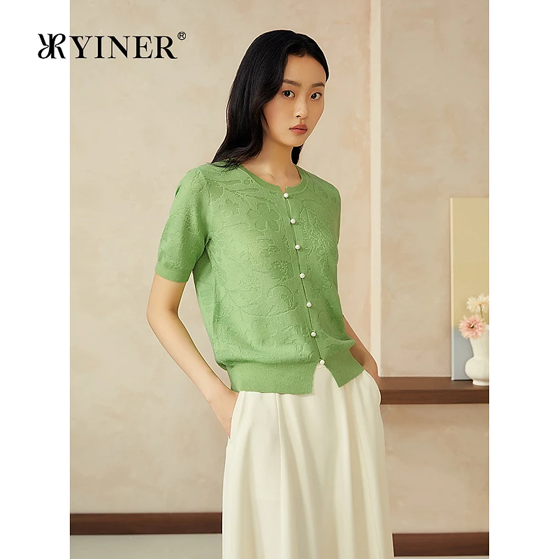 YINER音儿专选2025夏季新款法式优雅肌理感提花国风针织开衫