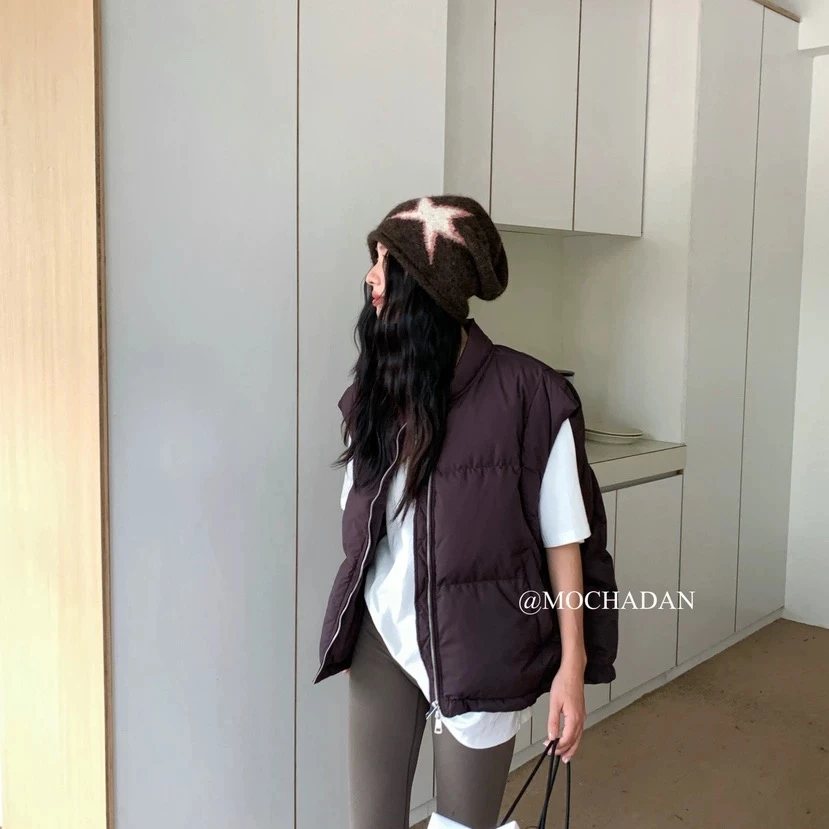 灰灰呀！3017 欧货大爆款 复古设计感立领无袖马甲背心羽绒服外套