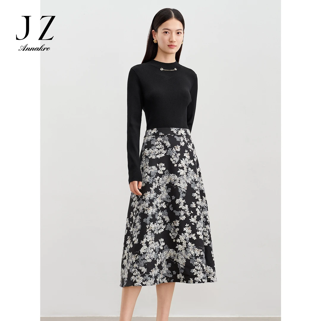 【婷婷专属】玖姿安娜蔻JTEC50034半高领修身假两件X型连衣裙2024