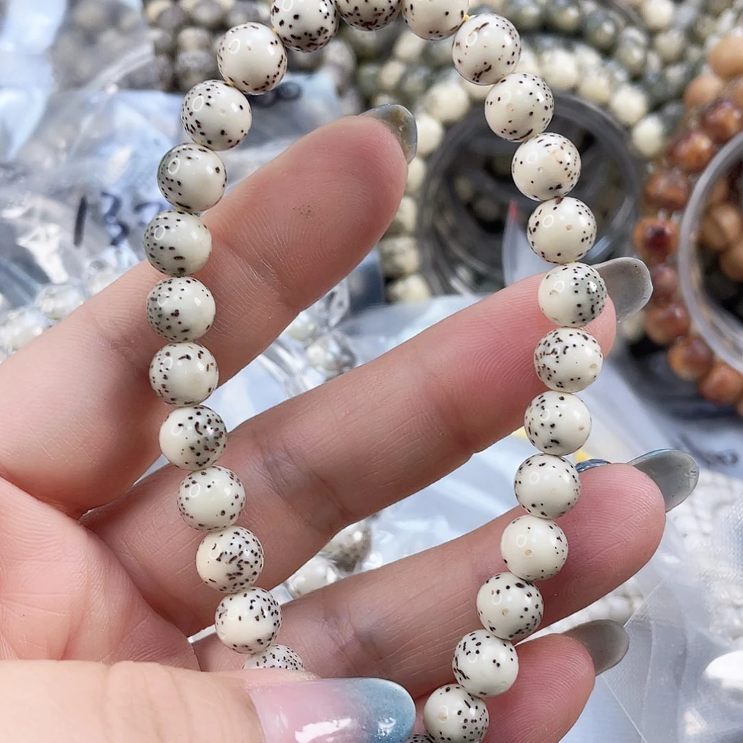 星月菩提手串糯冰骨瓷白月留白圆珠手持尺寸8