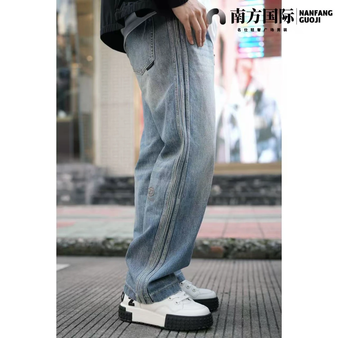 【DPDP】春夏极简风刺绣织带牛仔直筒裤