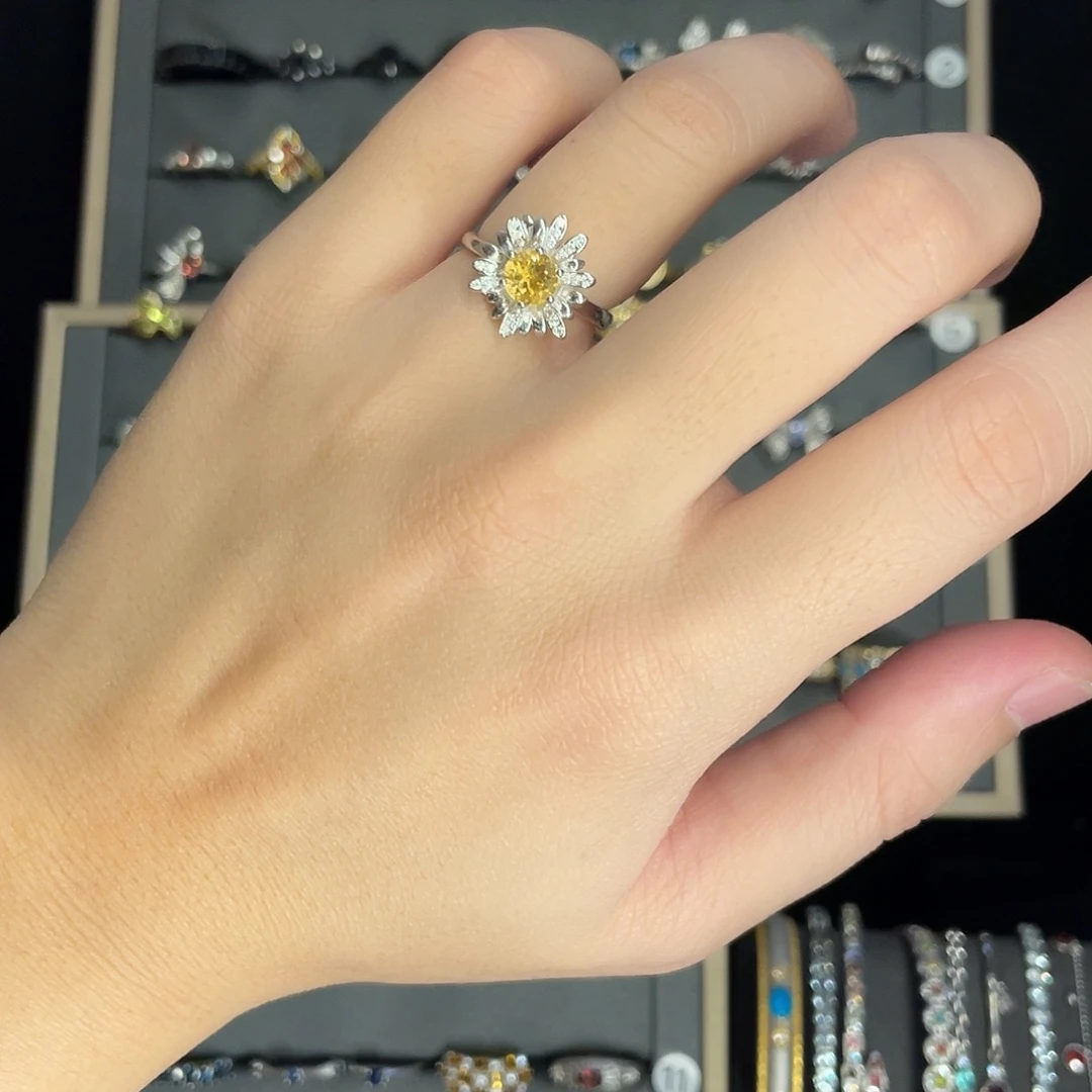 黄晶戒指银S925镶嵌