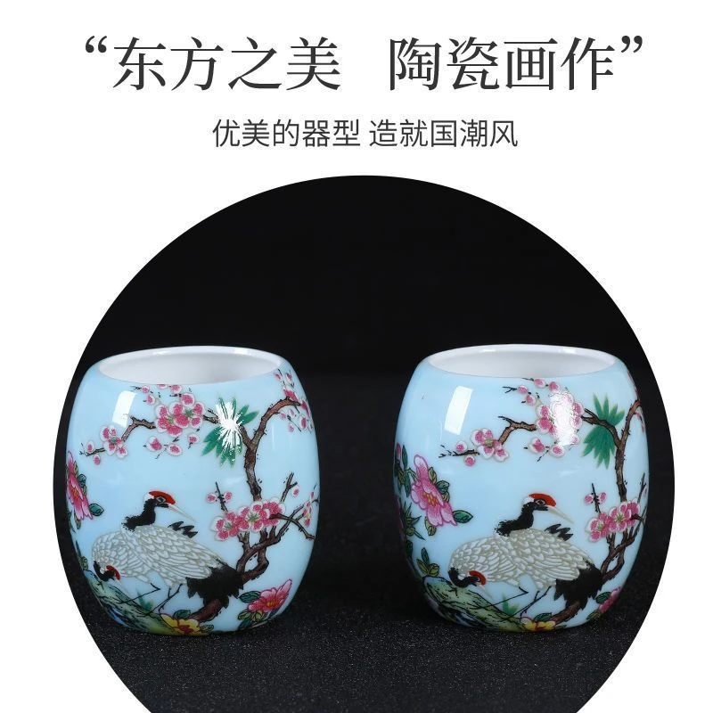 蜡嘴鸟笼配件陶瓷鸟食罐盒水杯碗鸟食杯用品画眉百灵陶瓷腰鼓食碗