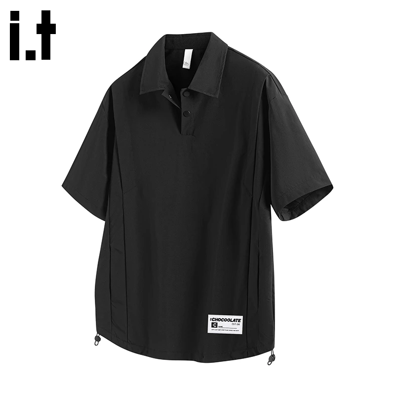 it: CHOCOOLATE黑色百搭短袖POLO衫男夏季薄款冰感休闲宽松T恤男