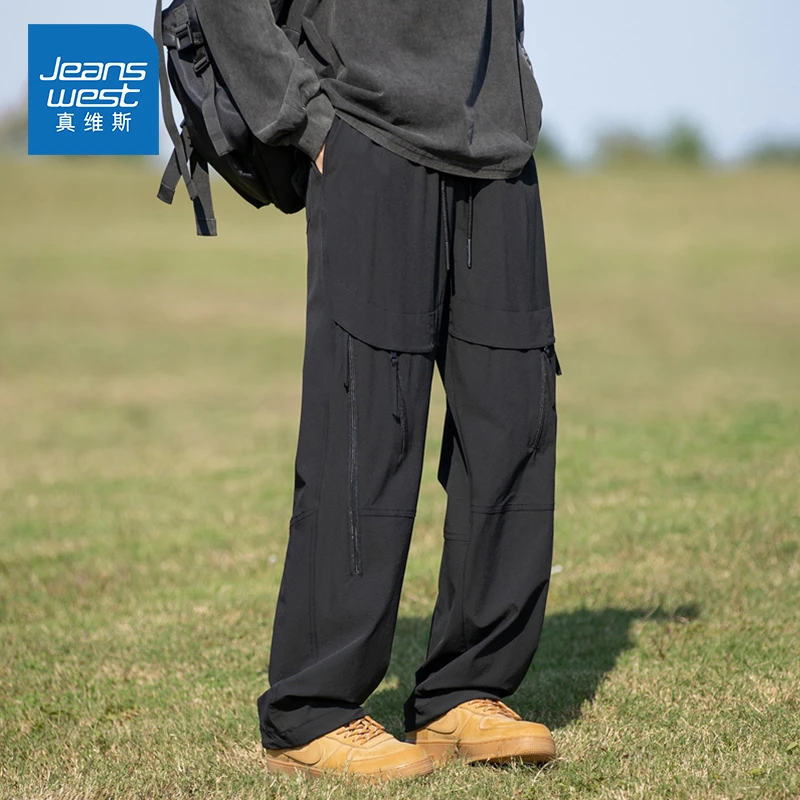 Jeanswest/真维斯户外休闲长裤男士春夏季宽松潮流百搭工装阔腿裤