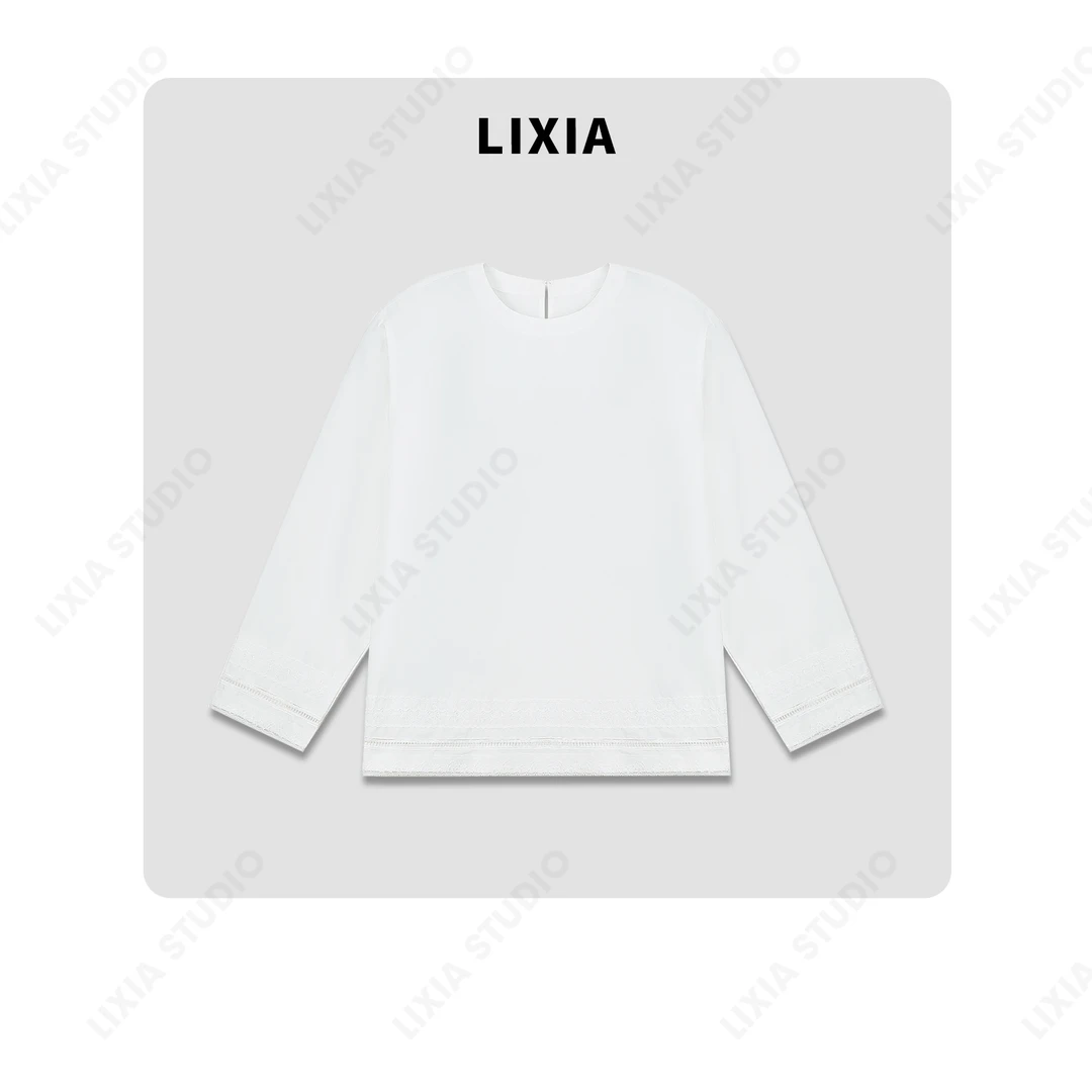 LIXIA【冷萃白T】 潮流袖口底摆设计感轻奢圆领极简风T恤-D6852