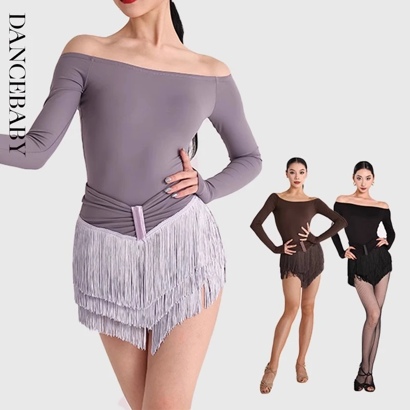 DANCEBABY拉丁舞裙舞服半身裙舞裤练功裙女流苏半裙短裙下裙YD447