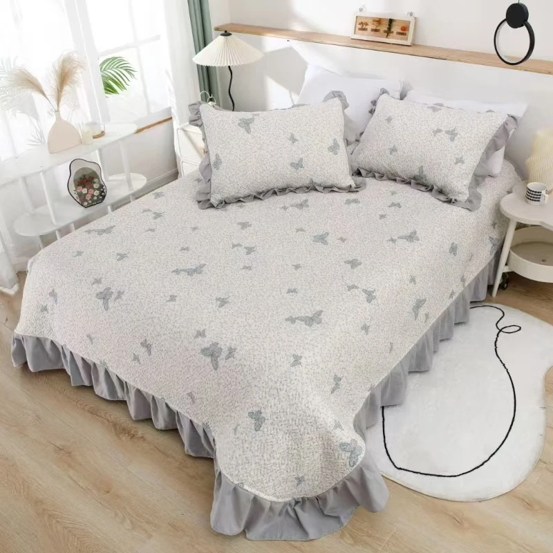 【碎花蝴蝶】A类超柔棉花边床盖柔软亲肤