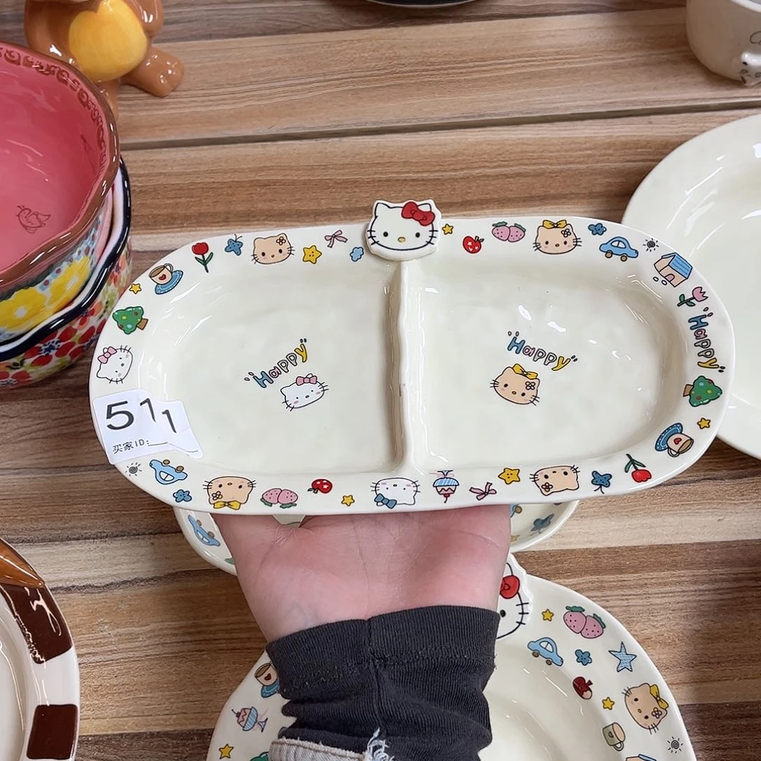 陶瓷凯蒂猫分餐盘陶瓷餐具默认微微瑕
