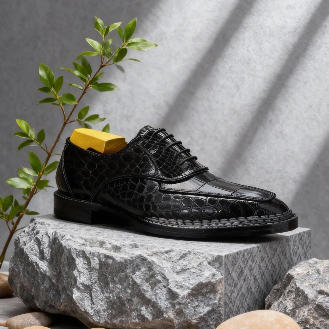 【溯源】青蛙脸牛津鞋挪威缝工艺手工缝制真皮全鳄鱼皮男士高档皮鞋