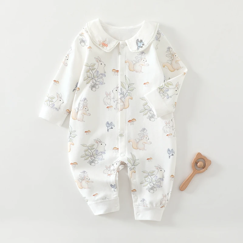 婴儿衣服长袖春秋夏季婴幼儿连体衣纯棉宝宝爬服无骨单排扣哈衣