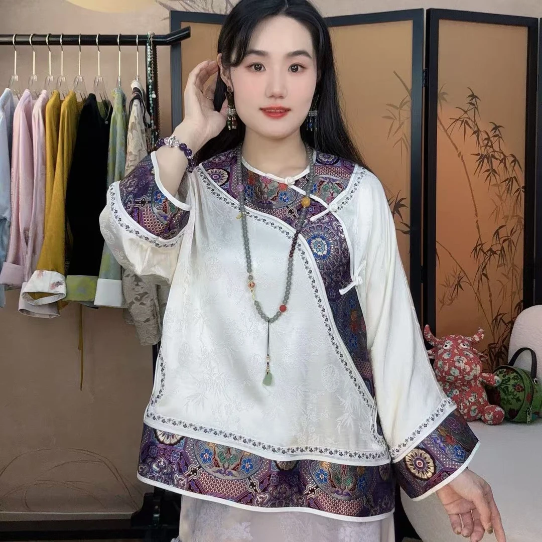 【小许夫妇】太太服斜襟拼接宋锦简约百搭调性 国风衬衣