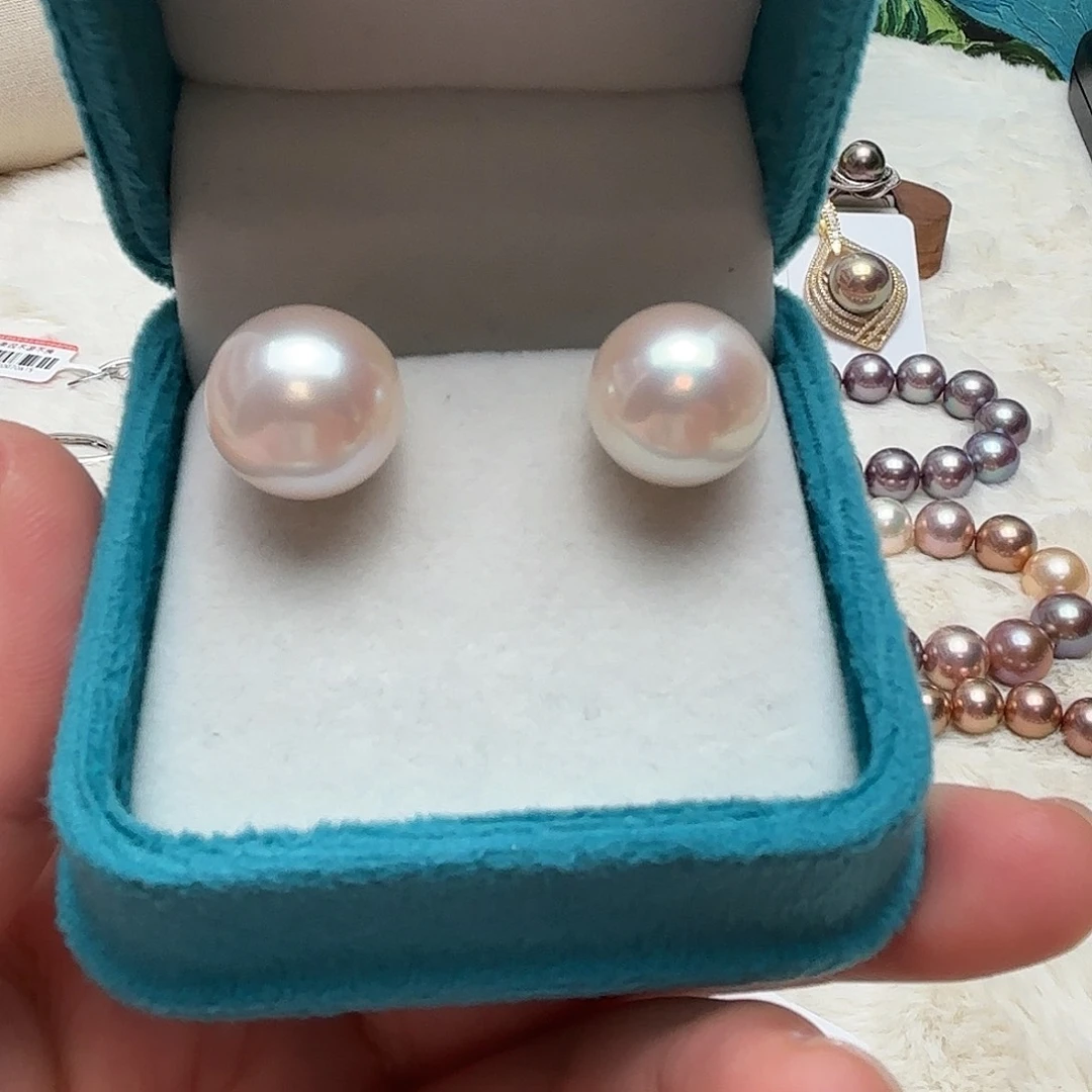 耳饰淡水珍珠银S925镶嵌13-14无核厚馒头干枯玫瑰色