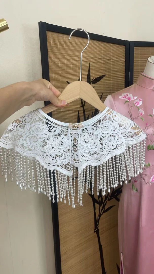 流苏复古港风民族风时尚披肩法式方格装饰欧美白色