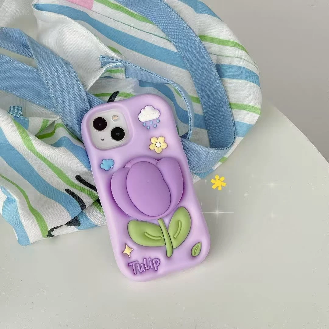 （苹果）春季云朵紫色郁金香支架iPhone16苹果15适用13/14pro max