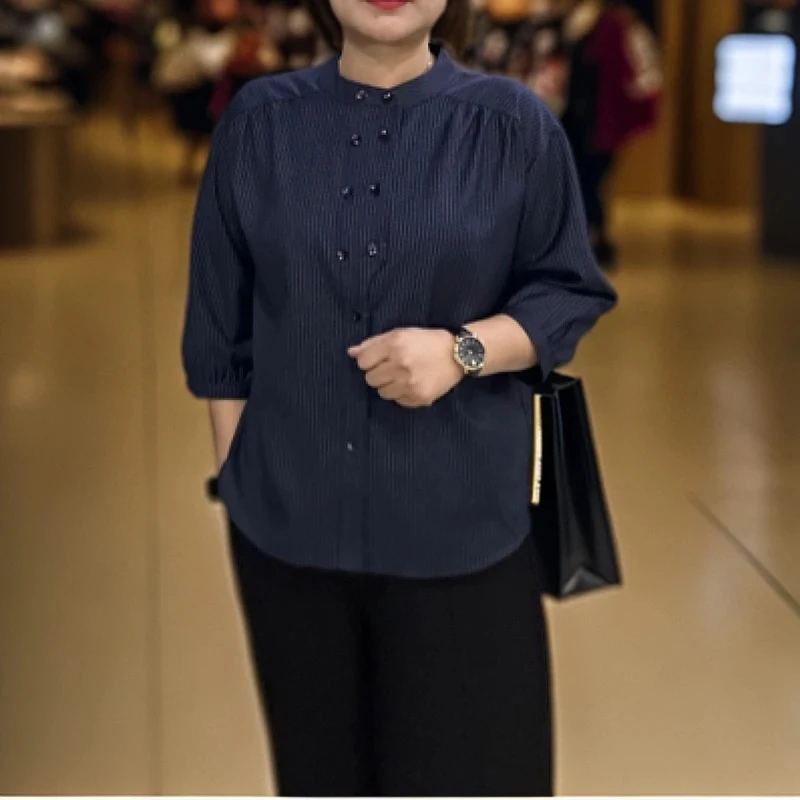 春季新款七分袖竖纹设计款上衣