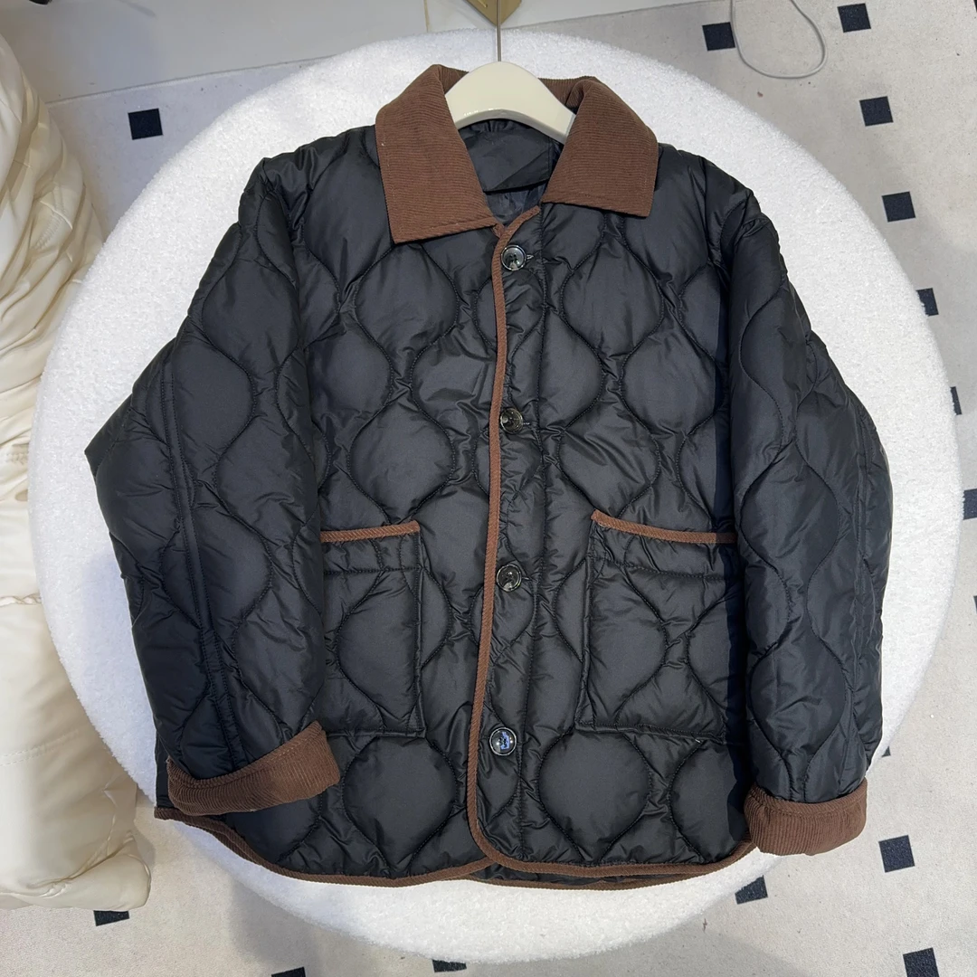 （十八家）翻领灯芯绒菱格棉服外套