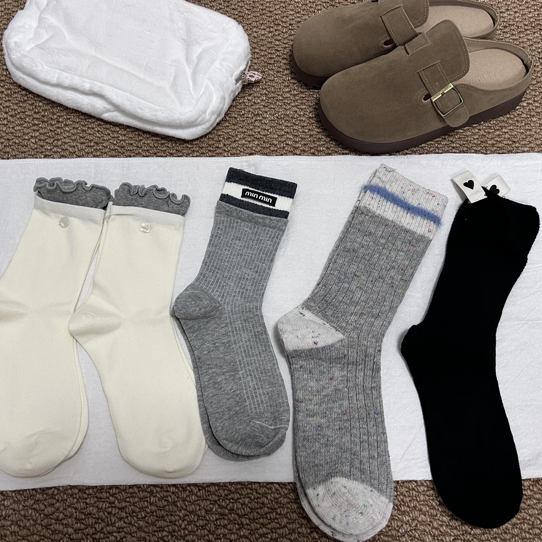 【秋冬组合款】5双装灰蓝系秋冬中筒袜棉袜羊毛袜组合超百搭