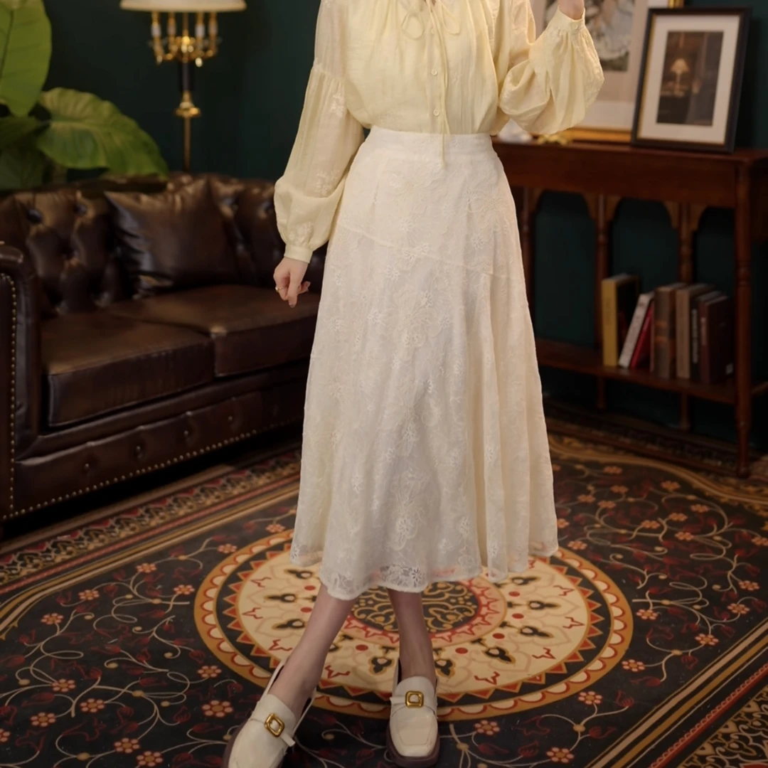 琦琦【松针雪迹】欧若风中长款高腰A字半身裙a字裙子YF1102412