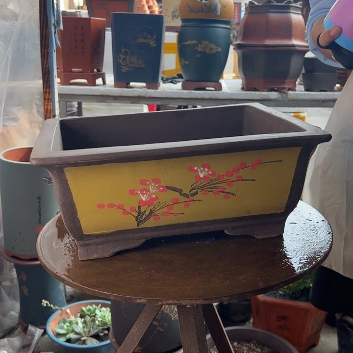 宜兴紫砂花盆40黄点彩马槽