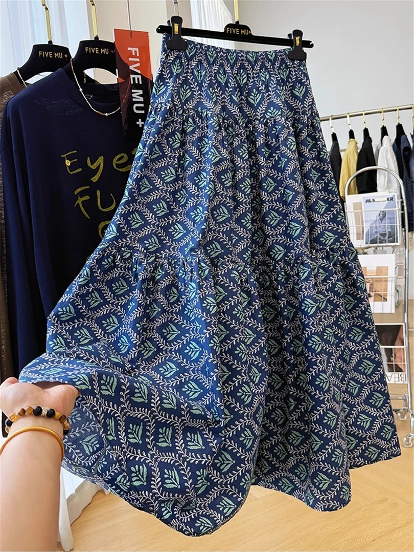 高级感天丝百搭小碎花半身裙女夏季A字过膝长裙巨好看法式度假裙